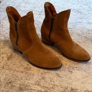 Women's Tan Suede Ankle Booties with Side Zip